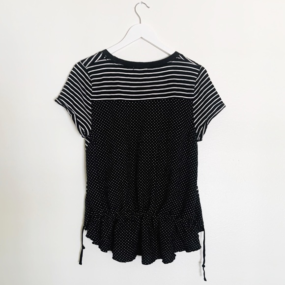 Anthro Little Yellow Button Black White Print Top M - Picture 4 of 7